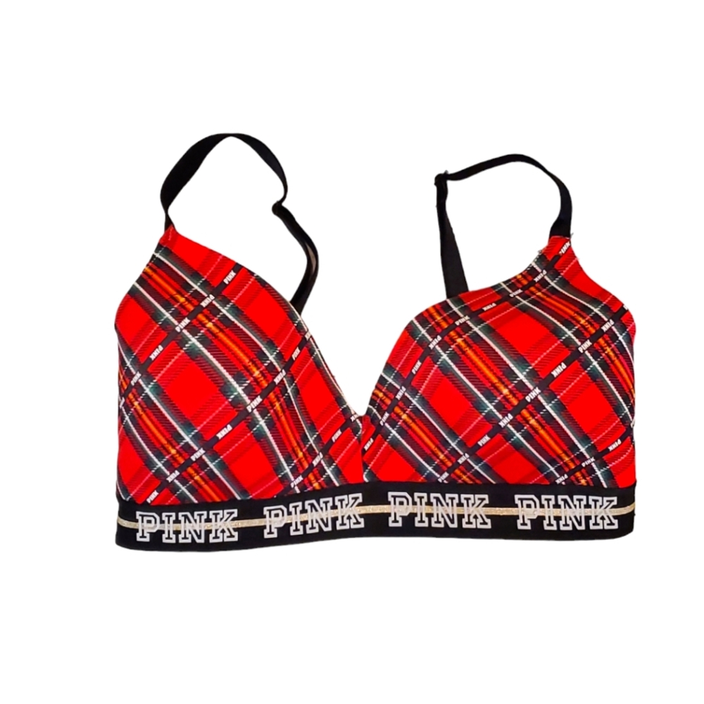 Pink Victoria's Secret Red Plaid Soft Molded Cup Bra‎ 36C